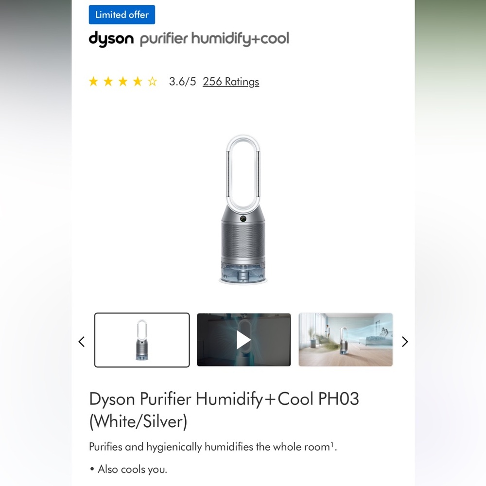 NEW Dyson PH03 Silver Air Purifier with HEPA Filter